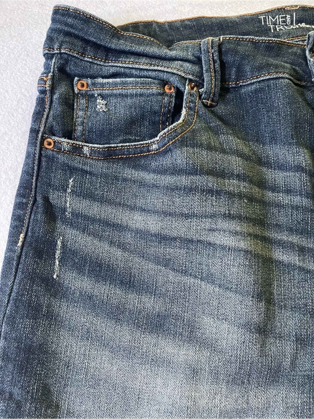 Time and Tru Dark Blue High-Rise Denim Bermuda Shorts